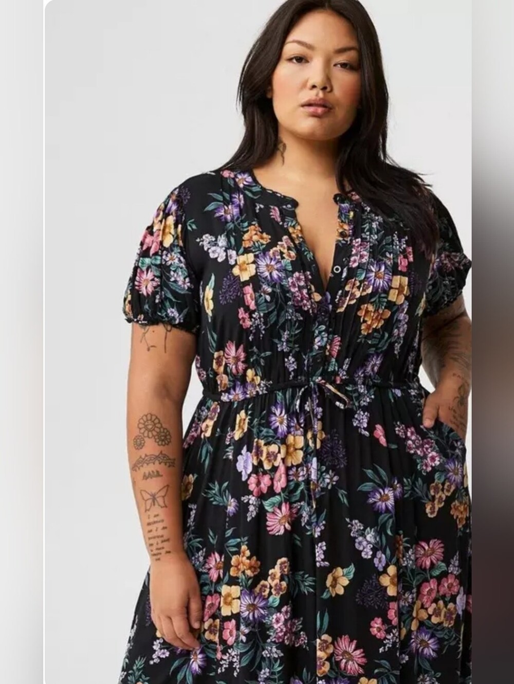 Torrid Black Floral Tie Maxi Dress Size 1 (1X) - Picture 4 of 14